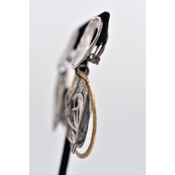 Vintage 925 Brutalist Clip On Earrings Sterling Silver Geometric Chunky BinAV - Picture 11 of 12